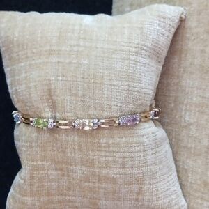 FAS 925 Gold Multi Colored Rhinestone Link Bracelet